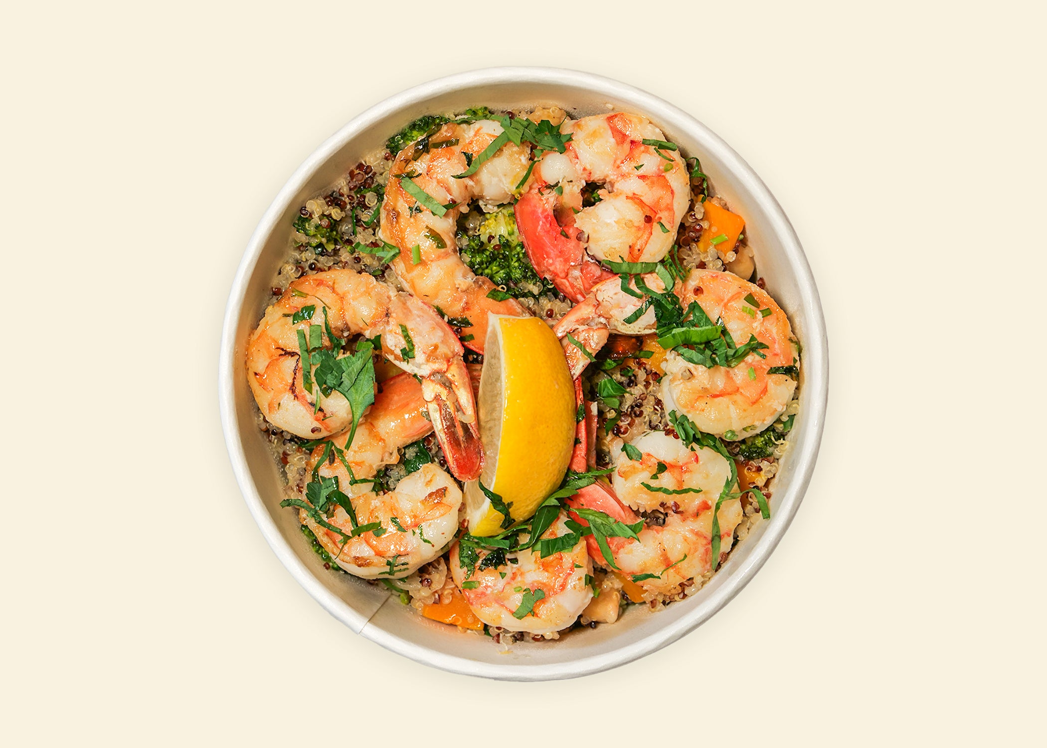 Quinoa Veggie Power Bowl & Lemon Zesty Shrimp